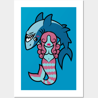 Shark Wrestler Mermaid Posters and Art